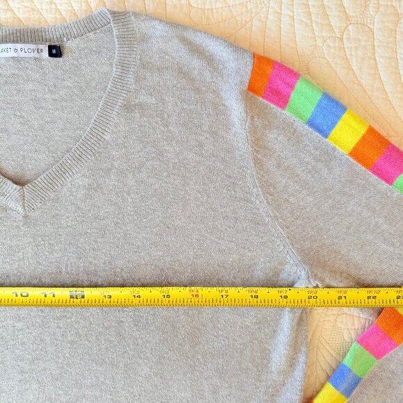 Zaket & Plover Cashmere Blend Rainbow Sleeve V-Neck Sweater Size M - Picture 12 of 13